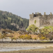 <i class="fa-regular fa-image orange1"></i> Ruínas do Castelo Tioram que está situado na ilha de maré Eilean Tioram, às margens do lago marinho Loch Moidart (Moidart, Escócia, Grã-Bretanha). / <em>Ruins of Tioram Castle, located on the tidal island of Eilean Tioram, on the shores of Loch Moidart (Moidart, Scotland, Great Britain).</em> Edu Moreira - Grã-Bretanha